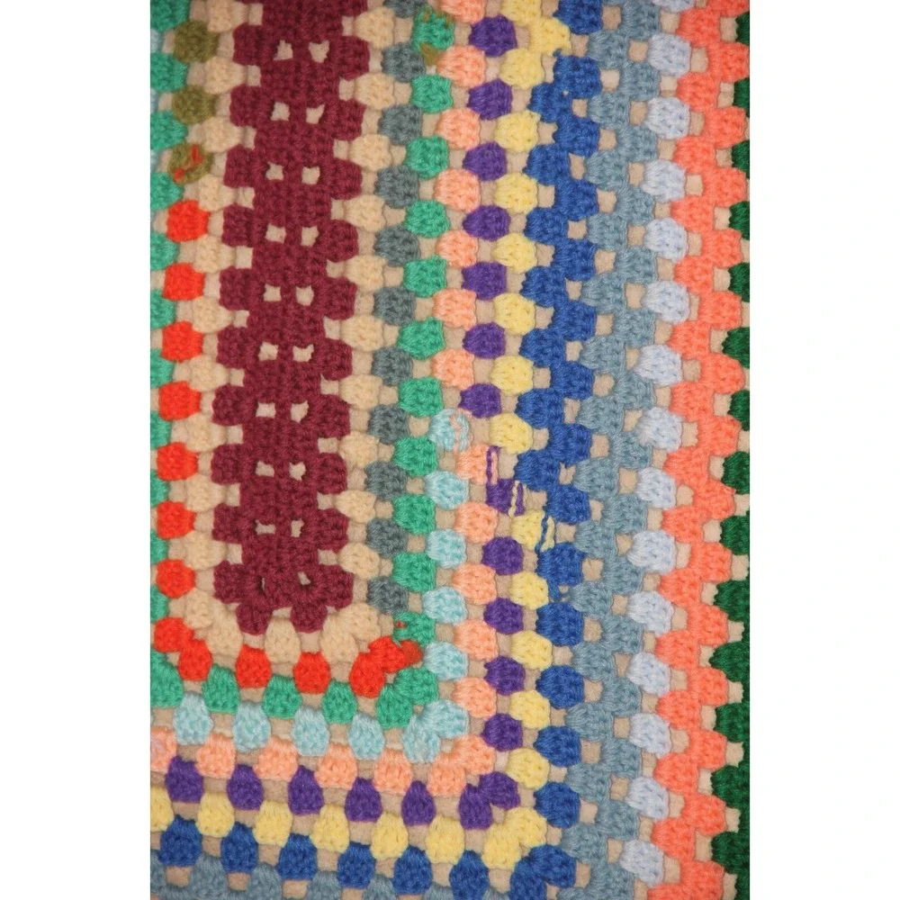 VTG Handmade Crochet Lap Blanket Afghan Rectangle Small Granny Core 29